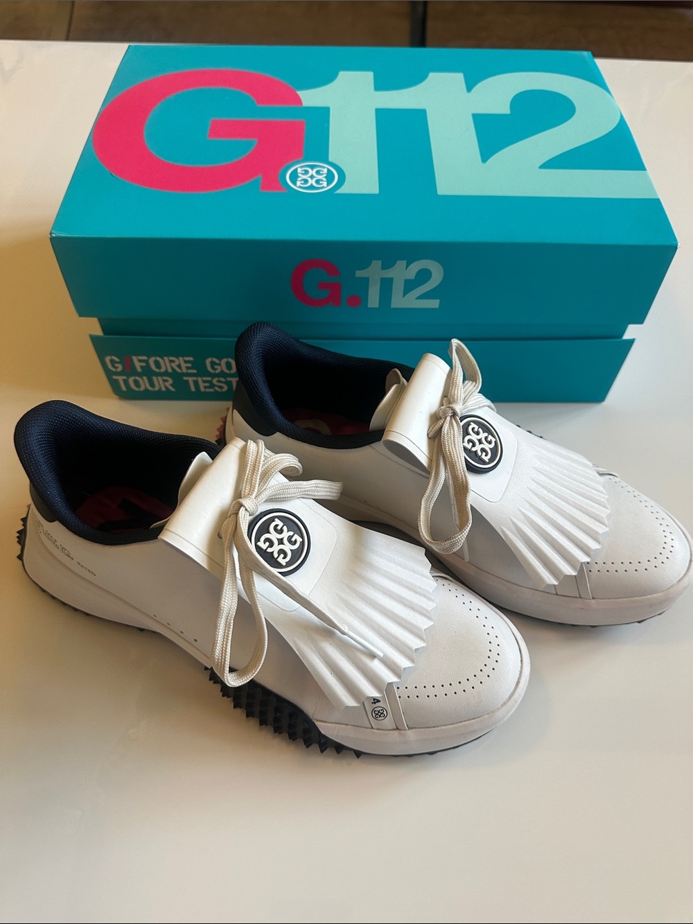 G/FORE Women’s White Golf Shoes with Navy Lining and Kilties